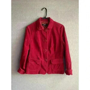 Talbots Petites Red Corduroy Gold Accents Career Blazer Jacket Size 8P